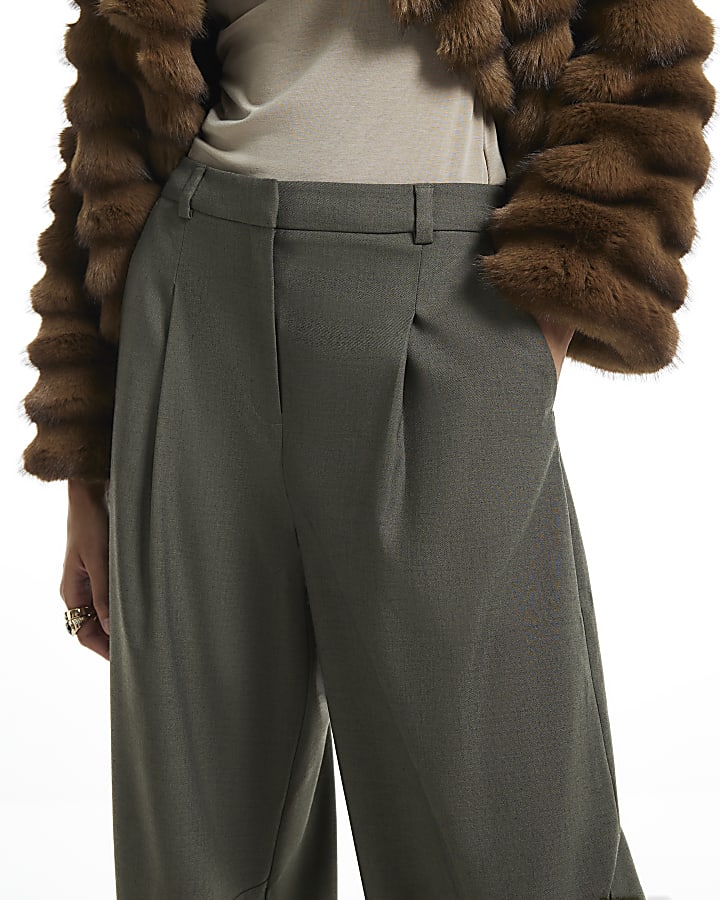 Khaki Barrel Leg Trousers