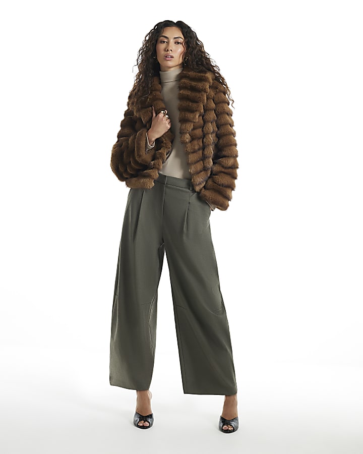 Khaki Barrel Leg Trousers
