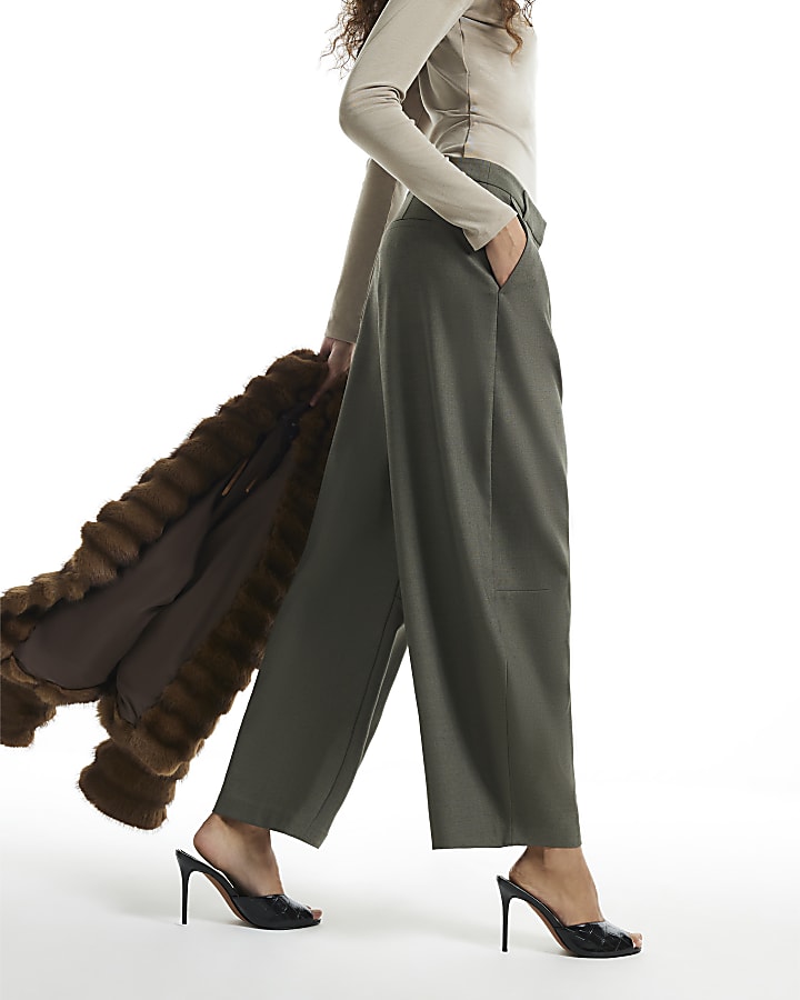 Khaki Barrel Leg Trousers
