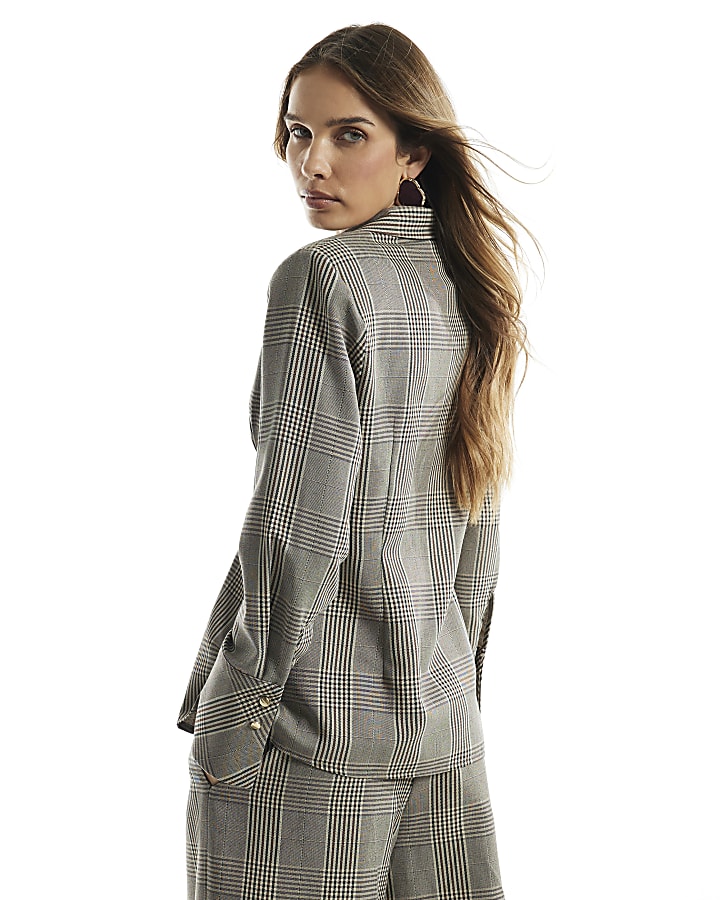Brown Check Cinch Waist Long Sleeve Shirt