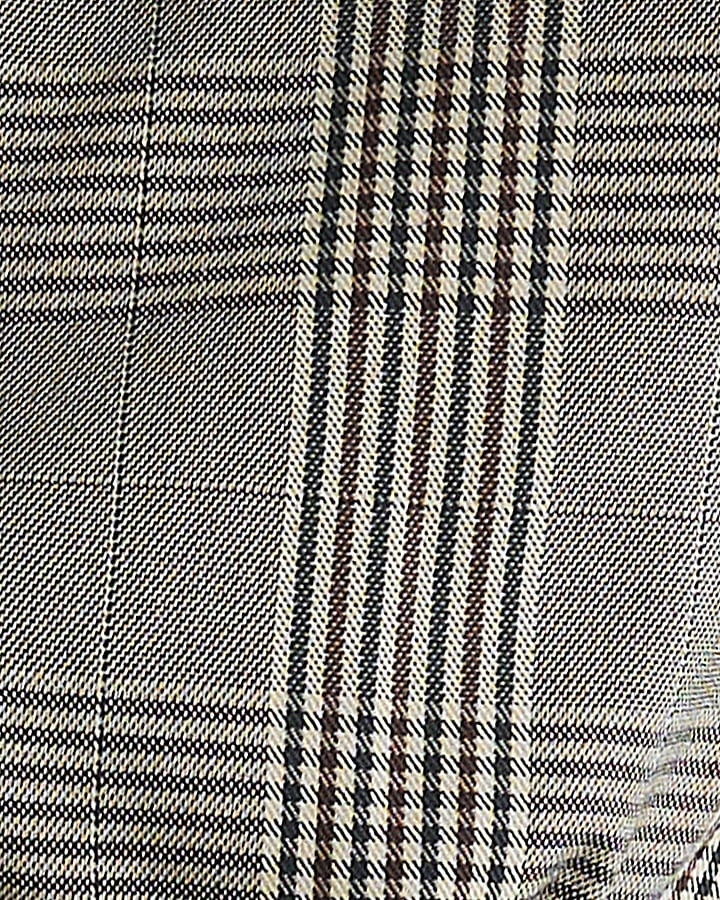 Brown Check Cinch Waist Long Sleeve Shirt