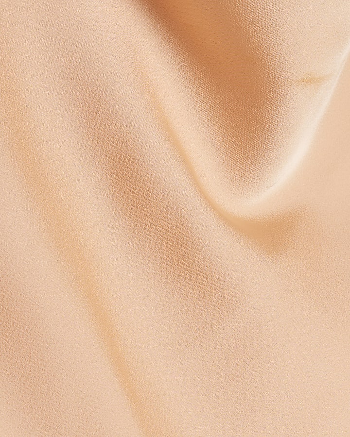 Orange Satin Cowl Halter Neck Feather Top