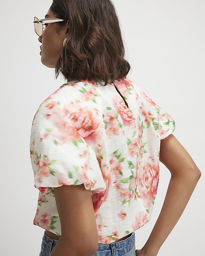 Pink Floral Puff Sleeve Top