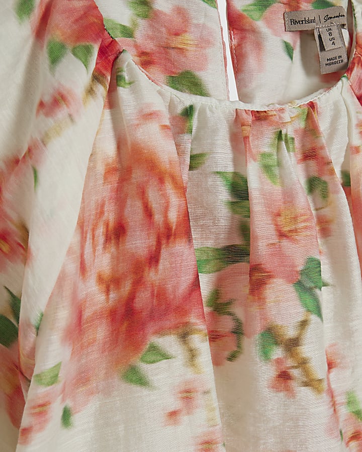 Pink Floral Puff Sleeve Top