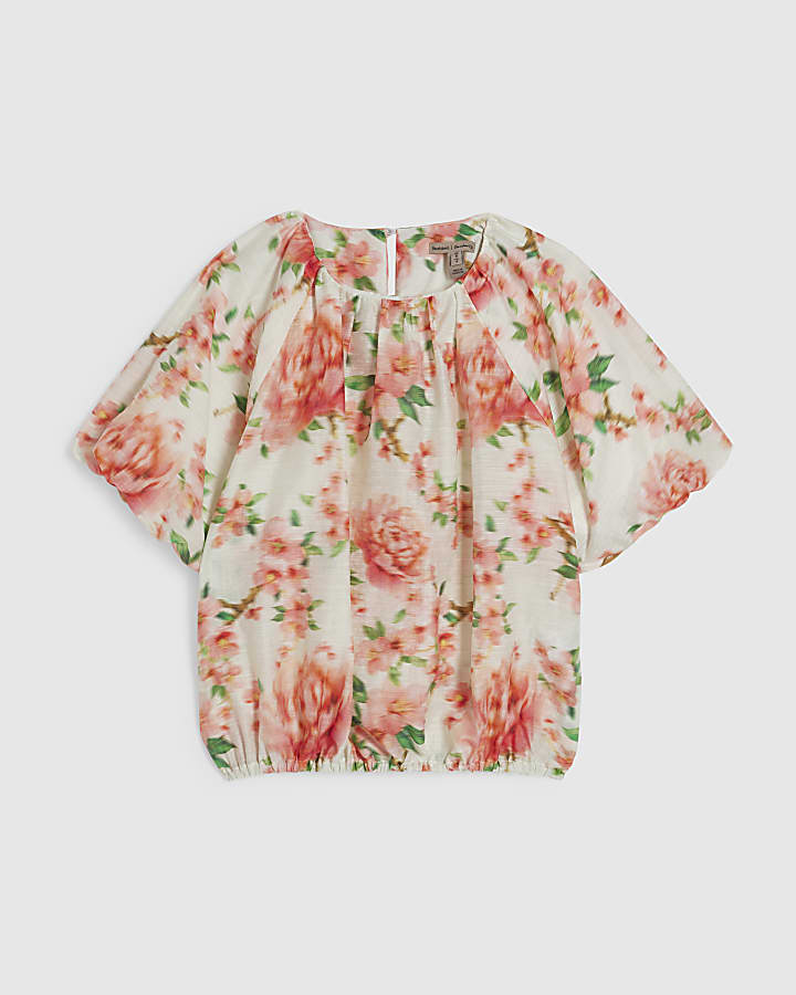 Pink Floral Puff Sleeve Top