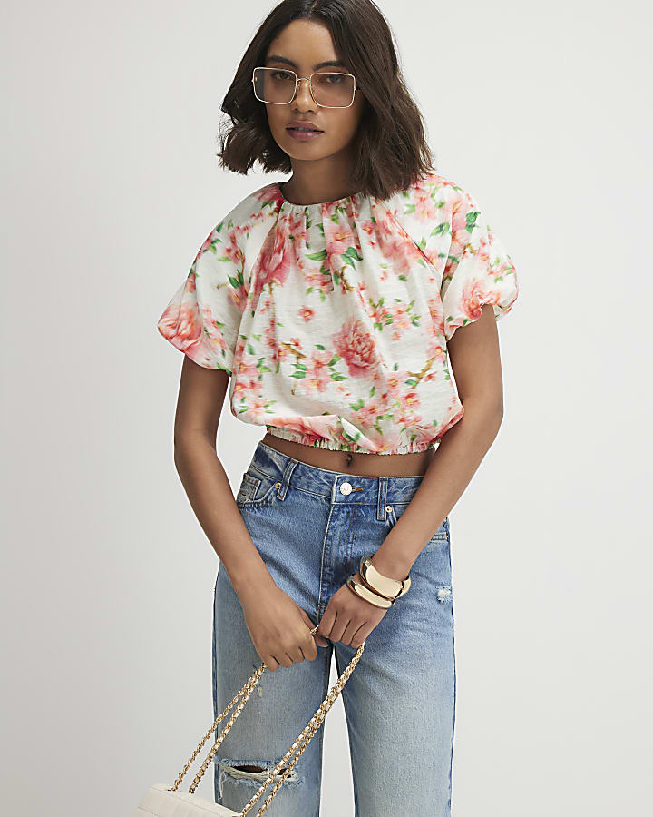 Pink Floral Puff Sleeve Top