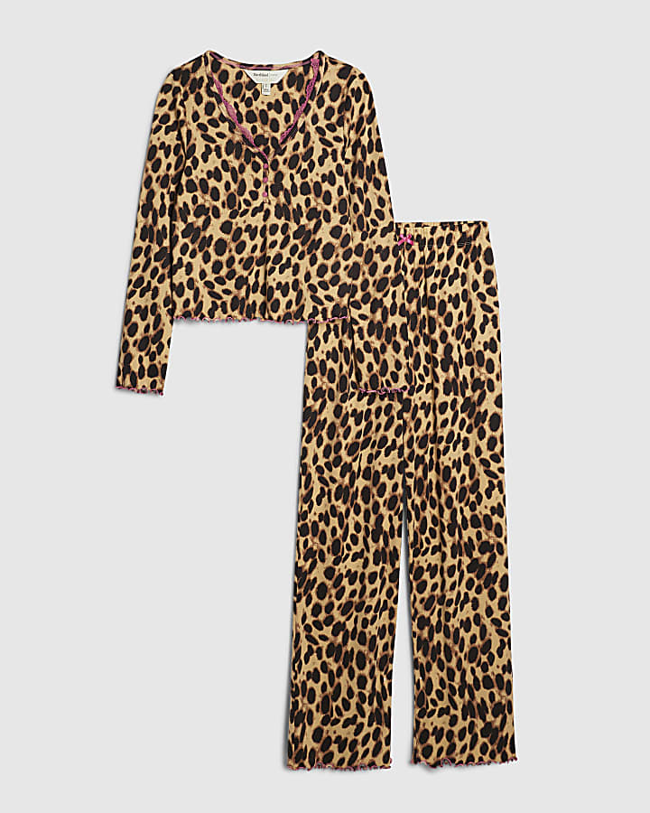 Black Brushed Leopard Print Pyjama Set