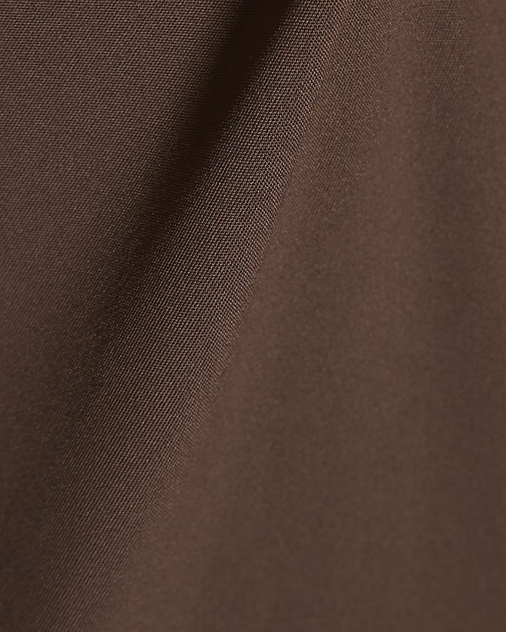 Brown Long Sleeve Plunge Bodysuit