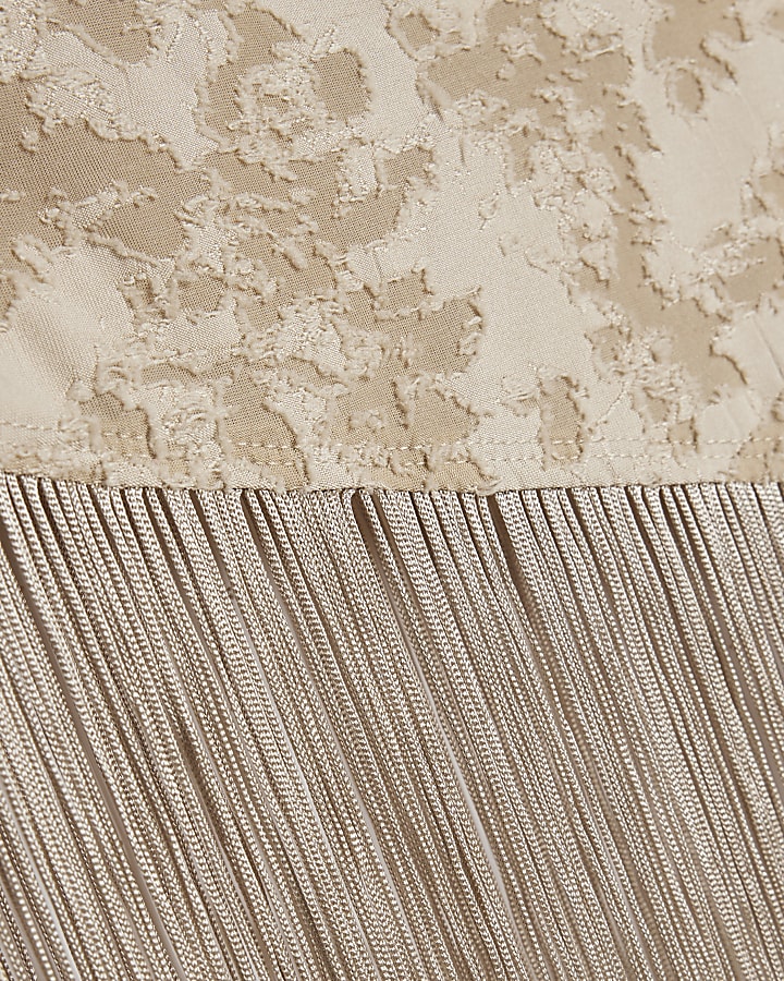Beige Burnout Devore Fringe Top