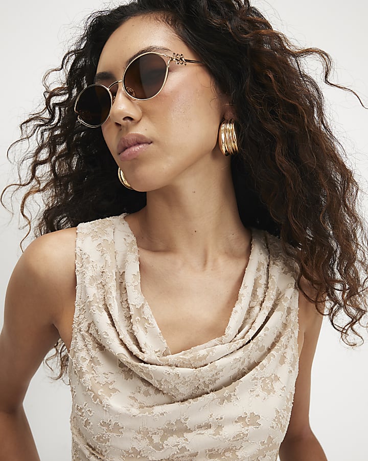 Beige Burnout Devore Fringe Top