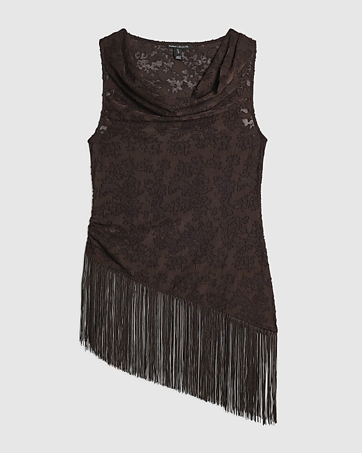 Brown Burnout Devore Fringe Top