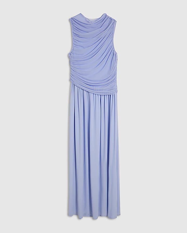 Blue Sleeveless Drape Maxi Dress