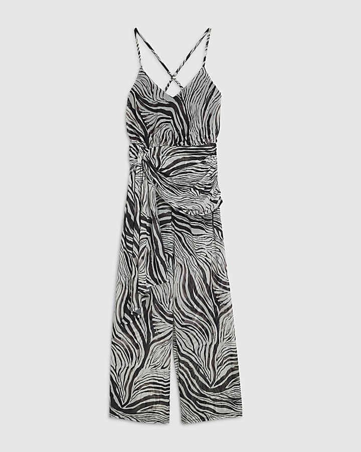 White Zebra Halter Neck Jumpsuit