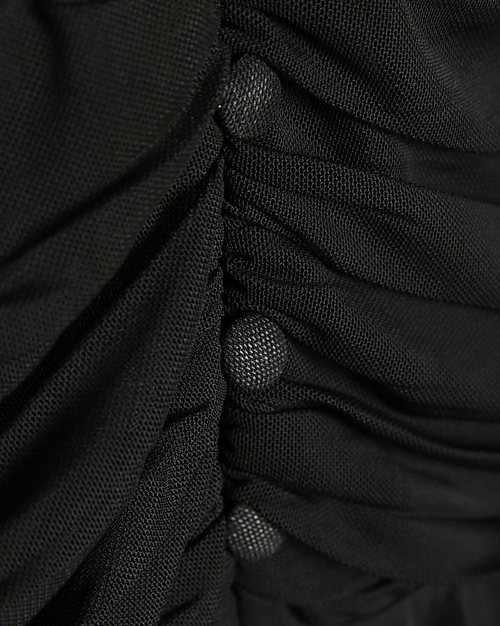 Black Mesh Long Sleeve V Neck Playsuit