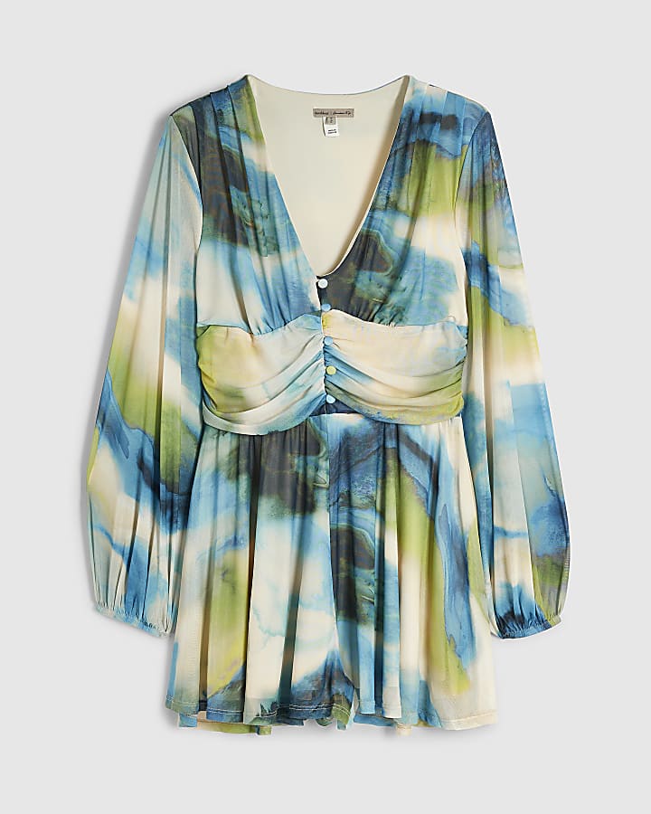 Blue V Neck Playsuit