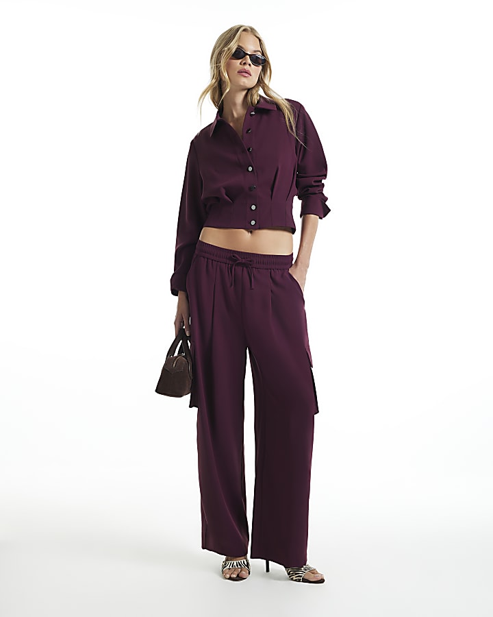 Red Utility Barrel Leg Trousers