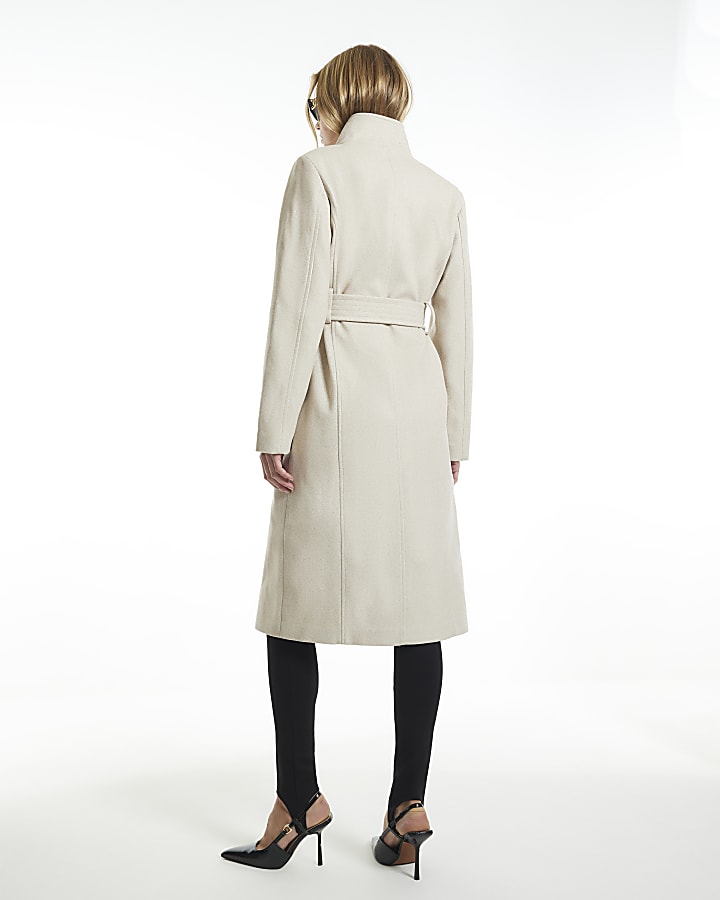 Cream Belted Longline Robe Coat