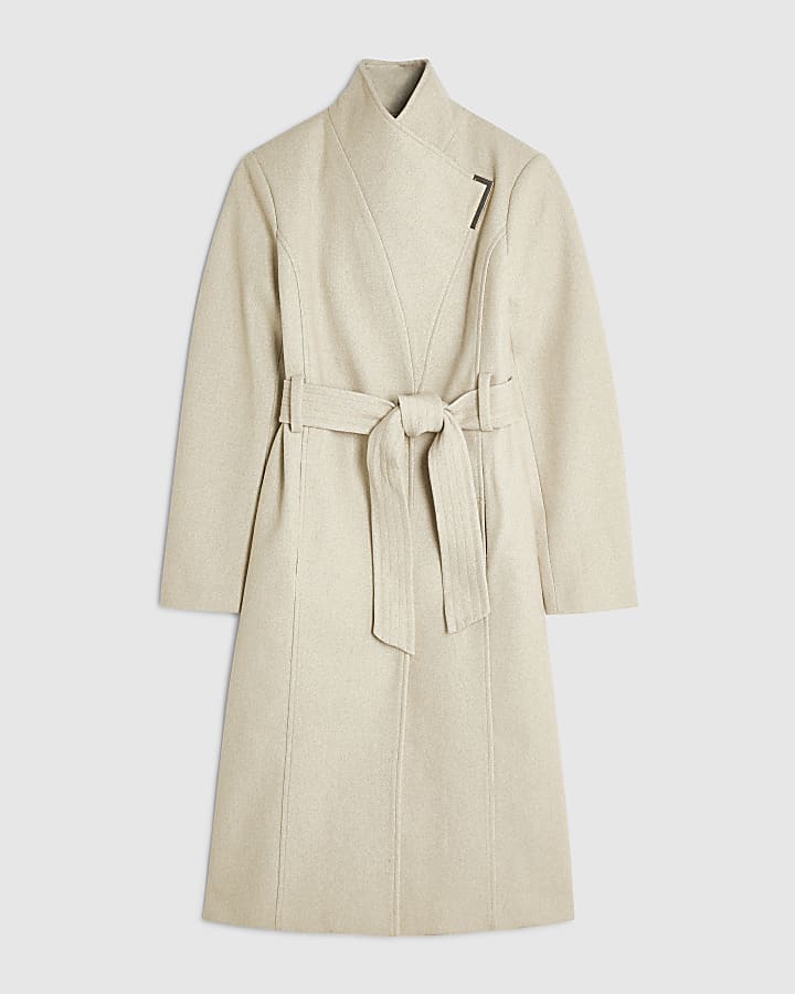 Cream Belted Longline Robe Coat