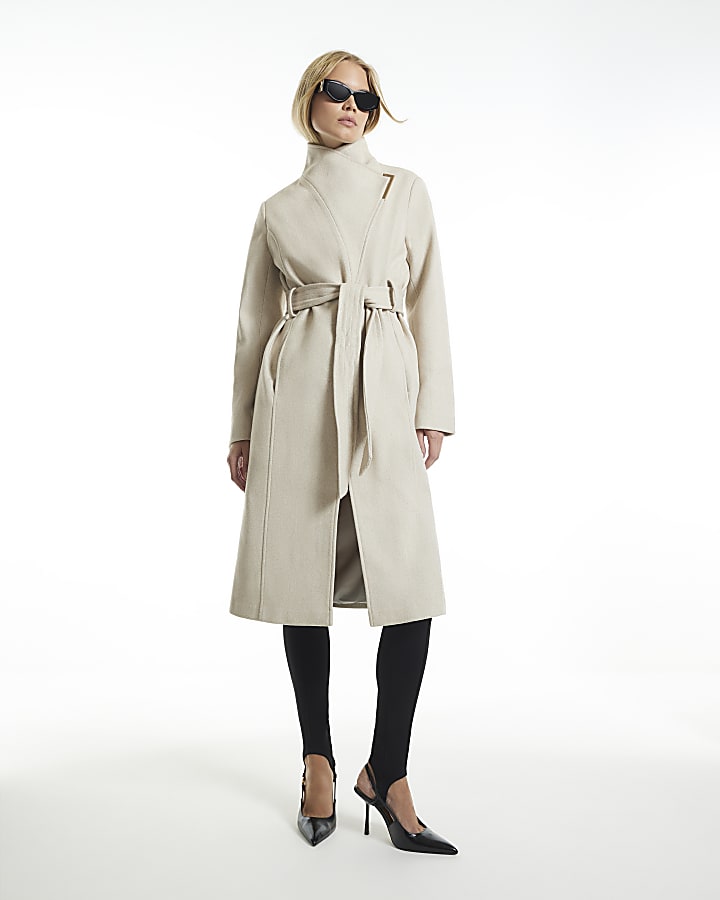 Cream Belted Longline Robe Coat
