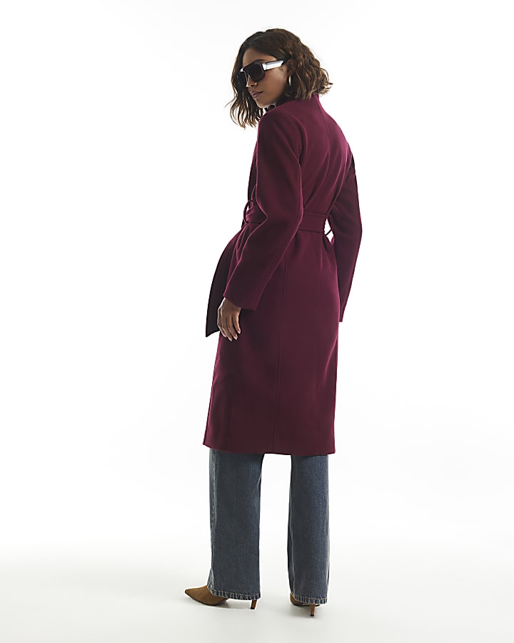 Burgundy Belted Longline Robe Coat