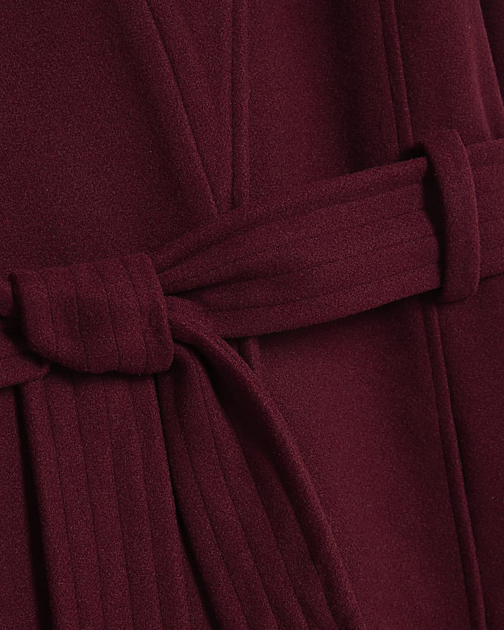 Burgundy Belted Longline Robe Coat