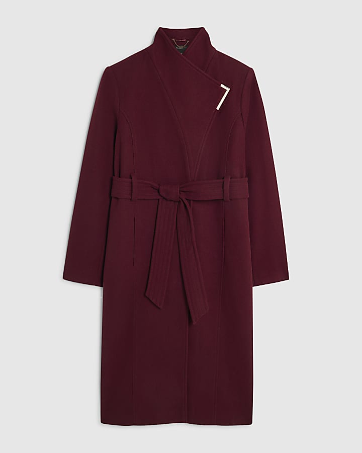 Burgundy Belted Longline Robe Coat