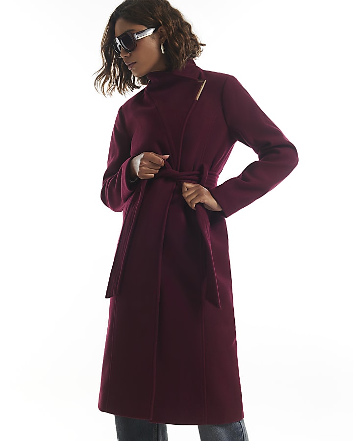 Burgundy Belted Longline Robe Coat