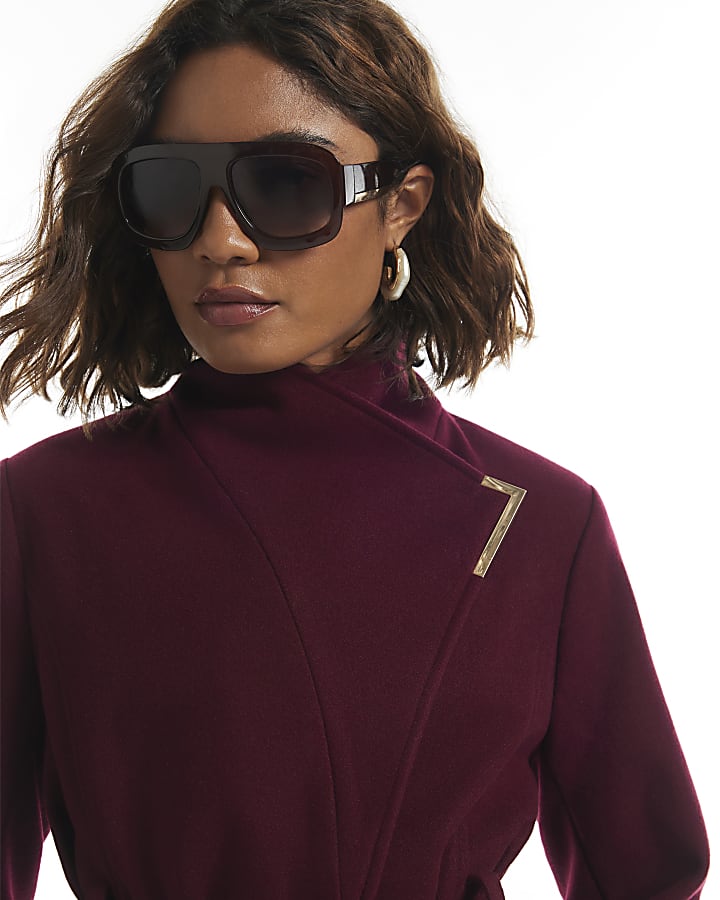 Burgundy Belted Longline Robe Coat
