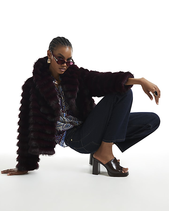 Purple Short Faux Fur Coat