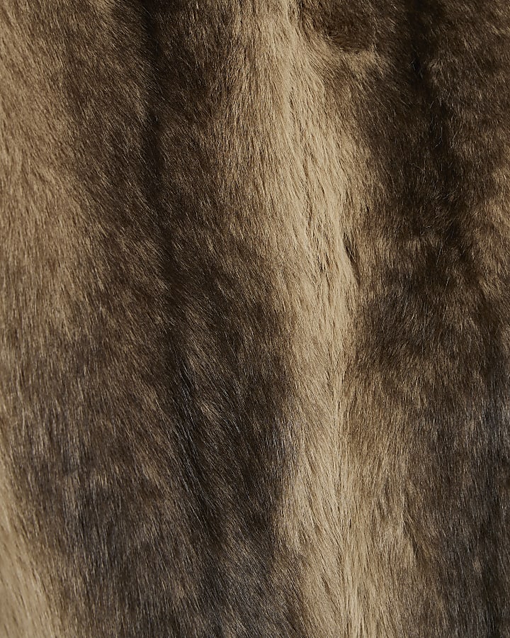 Petite Brown Stripe Faux Fur Coat