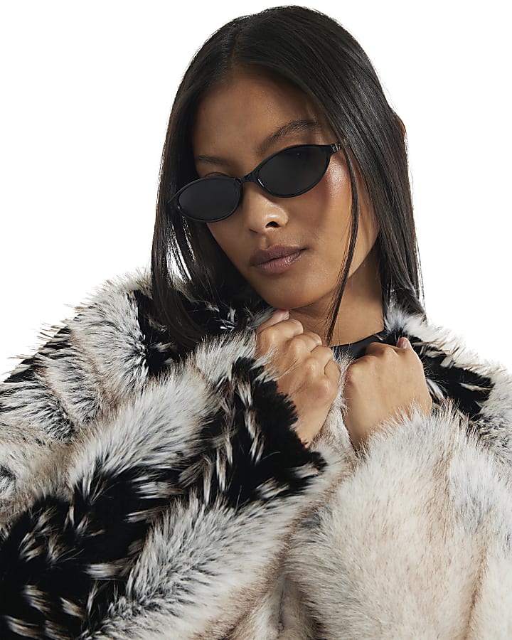 Petite Cream Mixed Faux Fur Plush Coat
