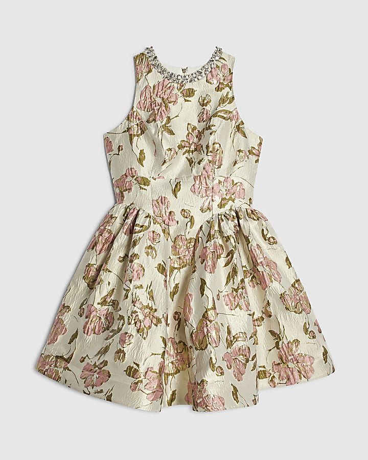 Cream Floral Jacquard Mini Dress