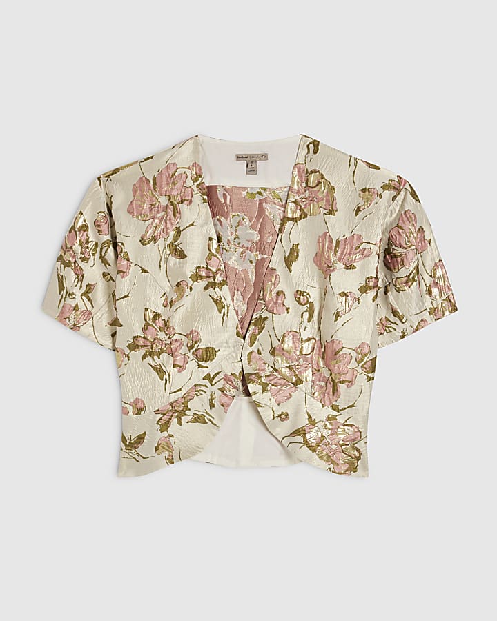 Cream Floral Jacquard Cocoon Sleeve Bolero
