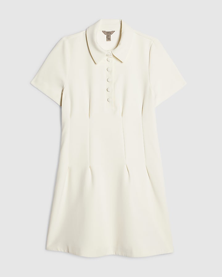 White Collared Button Mini Dress