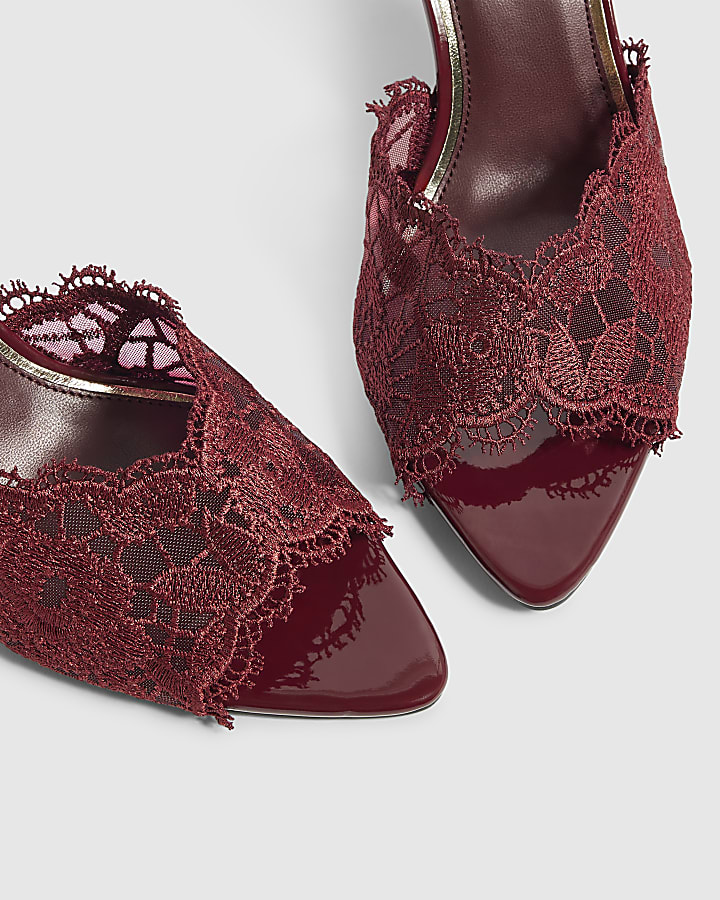 Red Lace Peep Top Mule Sandals