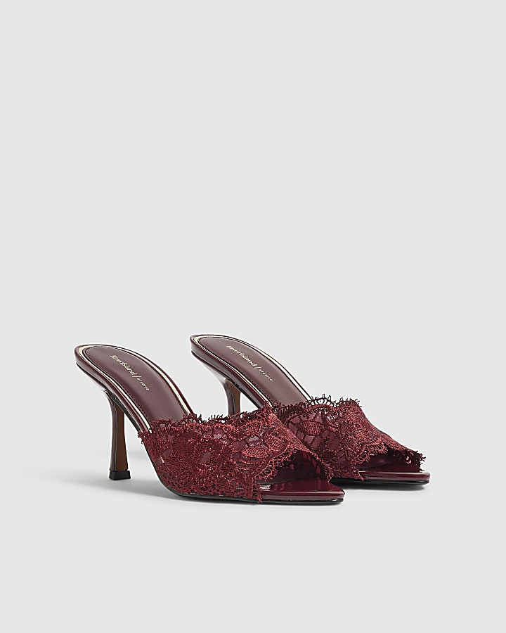 Red Lace Peep Top Mule Sandals