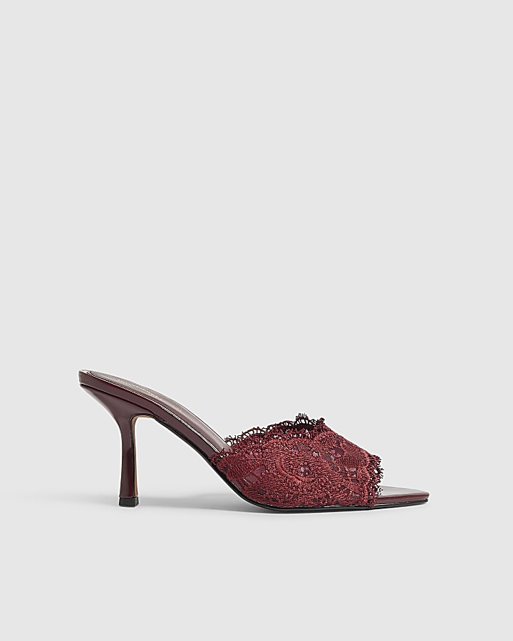 Red Lace Peep Top Mule Sandals
