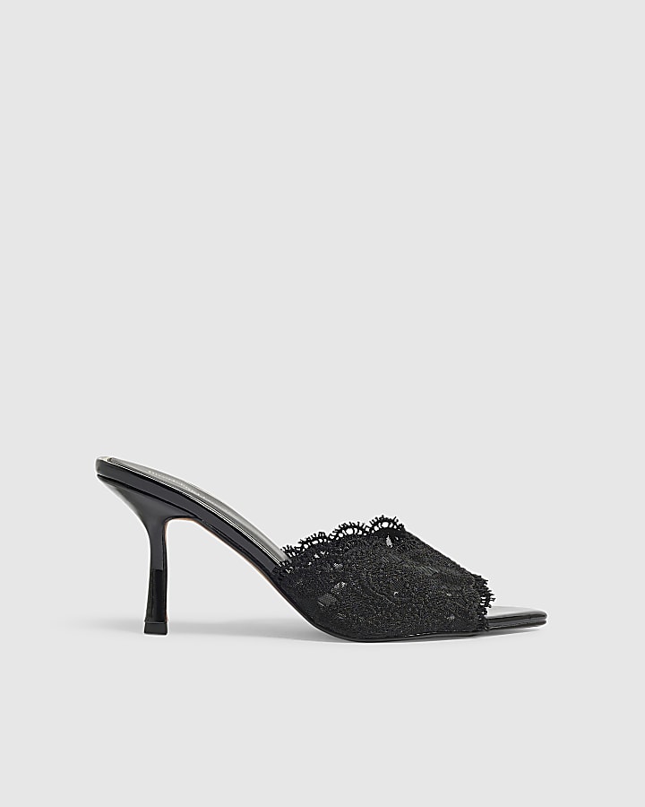 Black Lace Peep Top Mule Sandals