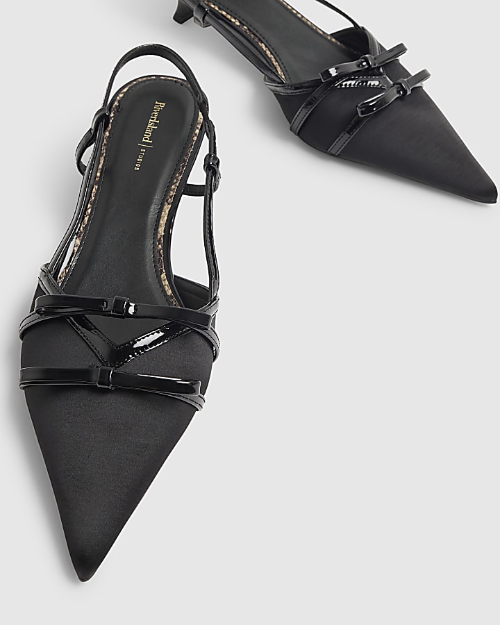 Black Double Bow Slingback Court Heels