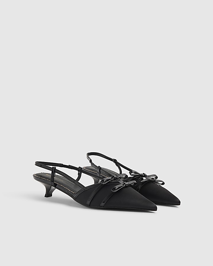 Black Double Bow Slingback Court Heels