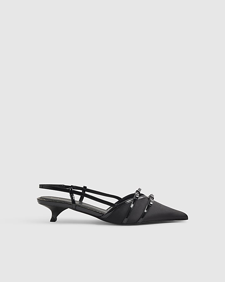 Black Double Bow Slingback Court Heels