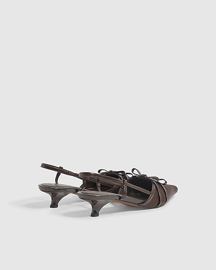 Brown Double Bow Slingback Court Heels