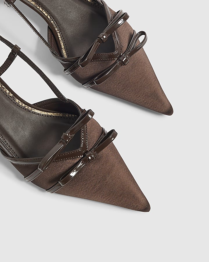 Brown Double Bow Slingback Court Heels