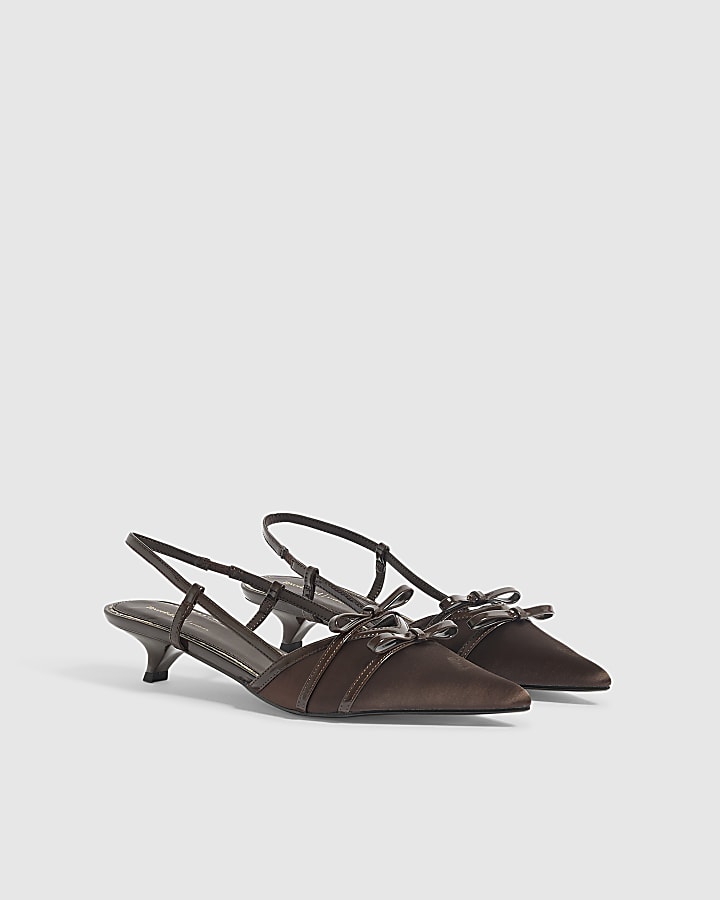 Brown Double Bow Slingback Court Heels