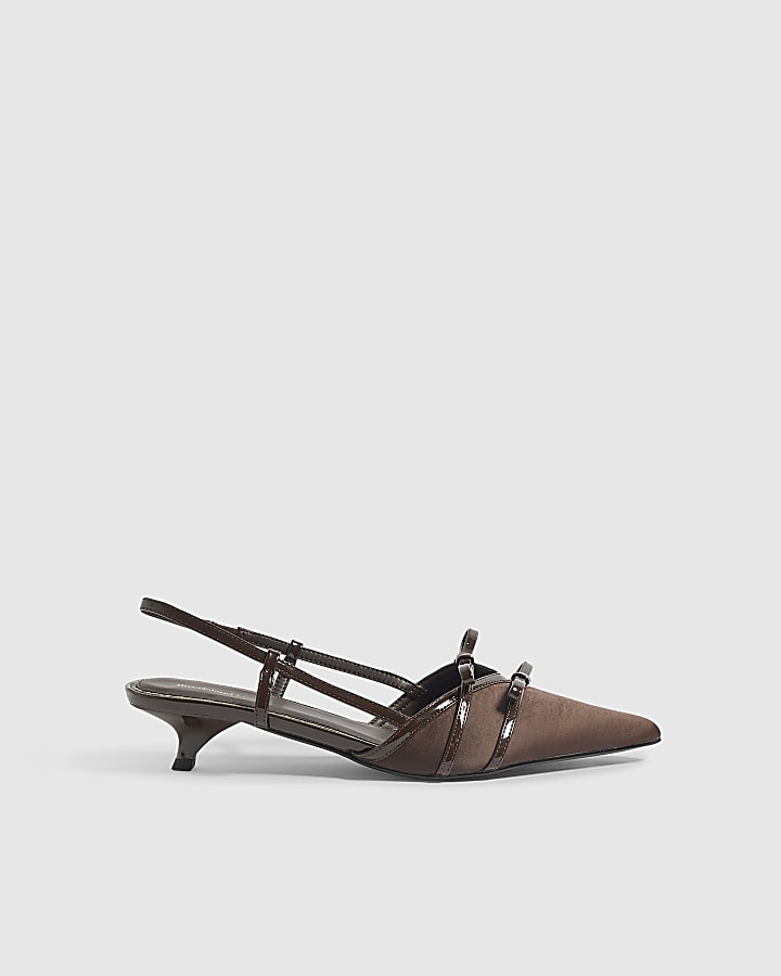 Brown Double Bow Slingback Court Heels