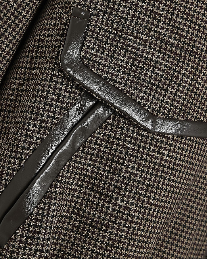 Brown Slogan Check Bomber Jacket