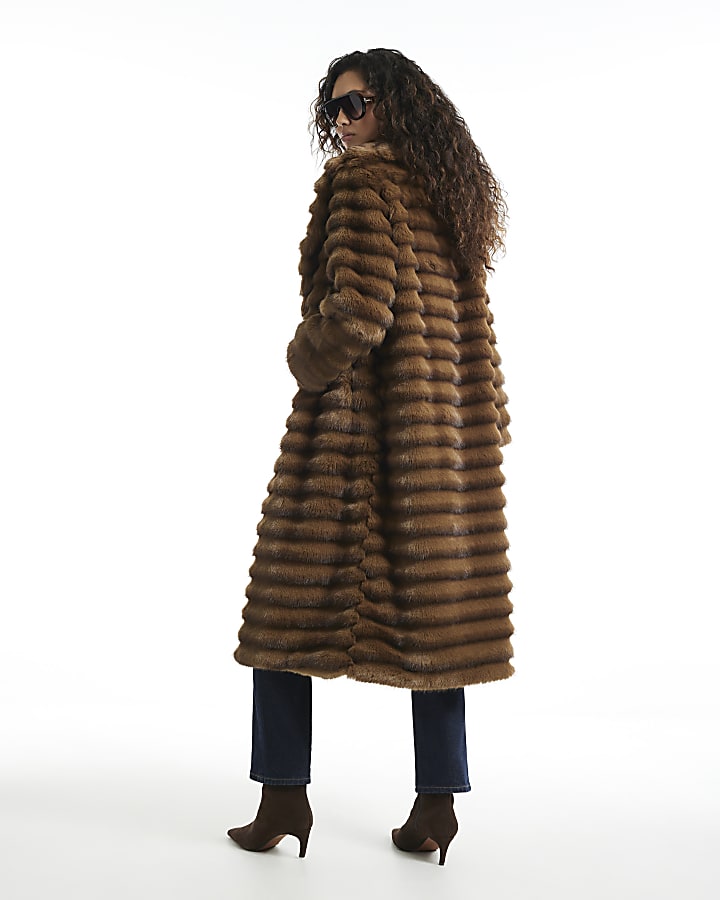 Brown Long Pelted Faux Fur Coat