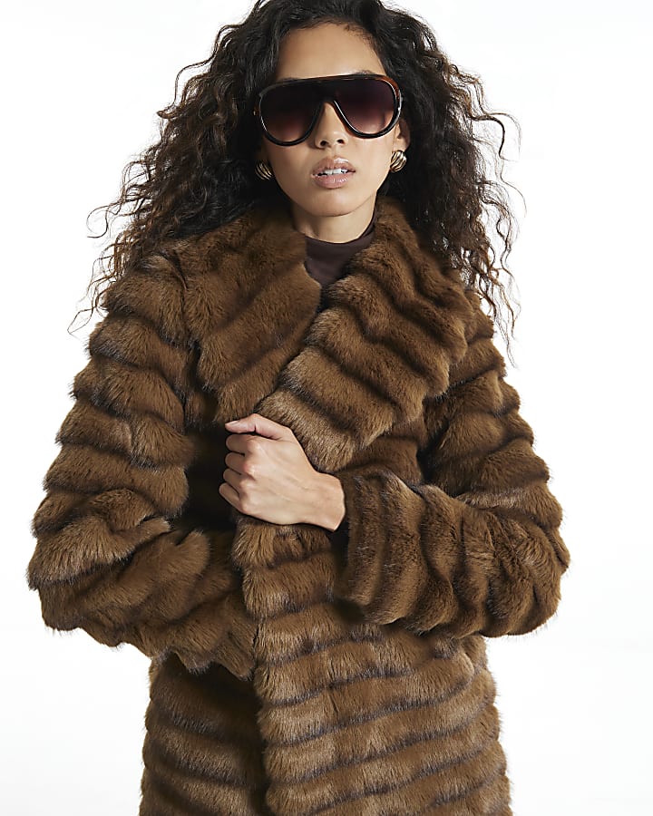 Brown Long Pelted Faux Fur Coat