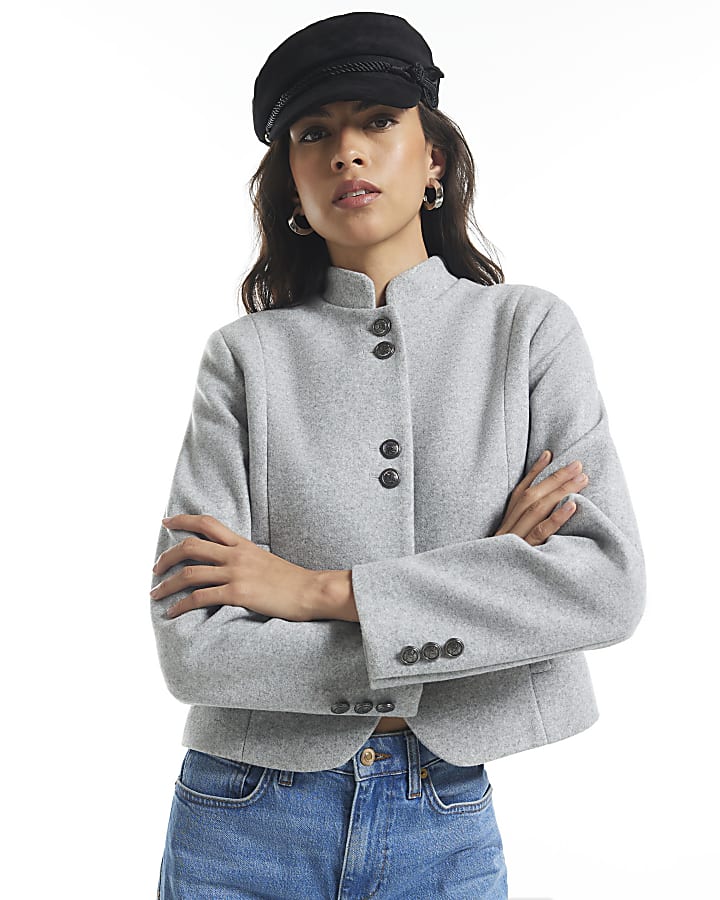 Grey Crest Button Drummer Jacket