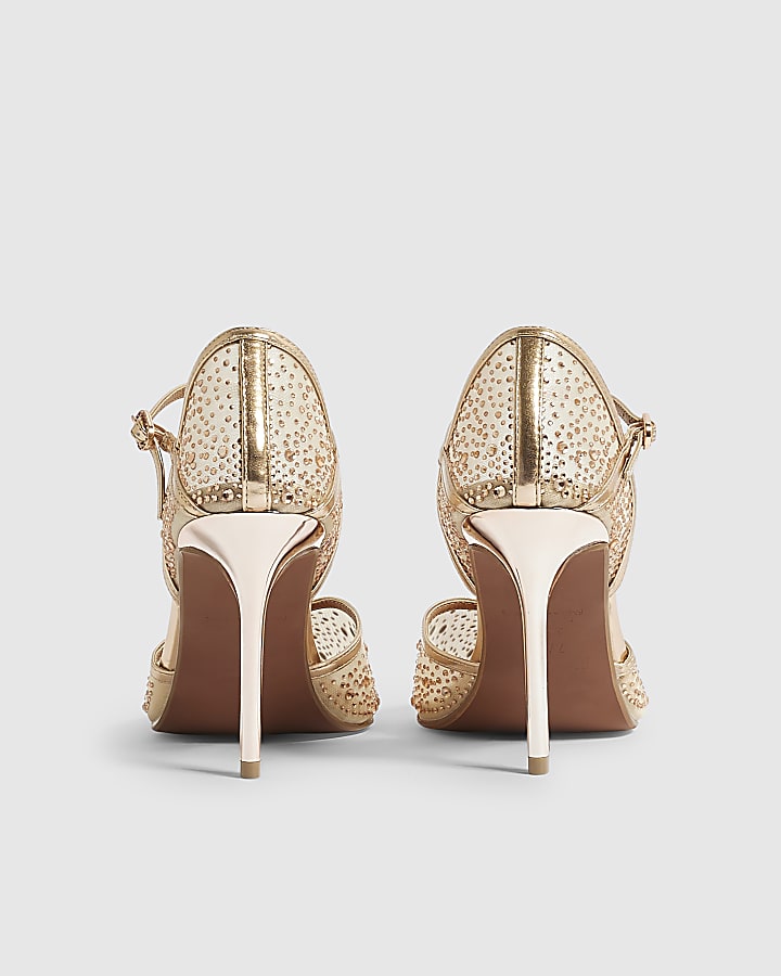 Rose Gold Diamante Mesh Court Heels